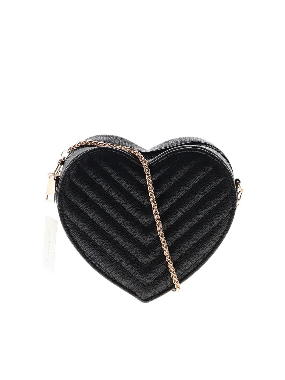 Francesca's Collections Black Heart-Shaped Crossbody with Gold Chain
